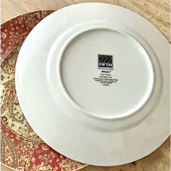 222 Fifth 𝑀𝑎𝘩𝑎𝑟𝑎𝑛𝑎 Fine Porcelain Dinner Plates Set of 2 - Picture 5 of 5